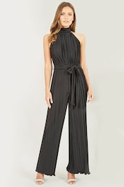 Mela Black Pleated Halter Neck Jumpsuit - Image 1 of 4