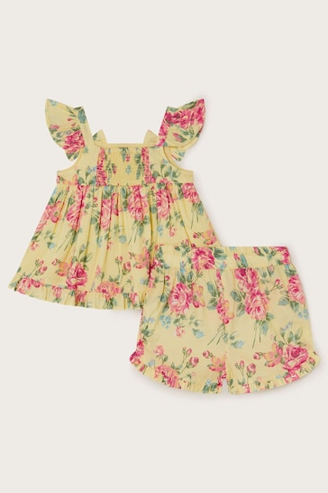 Monsoon Yellow Baby Floral Top and Shorts Set