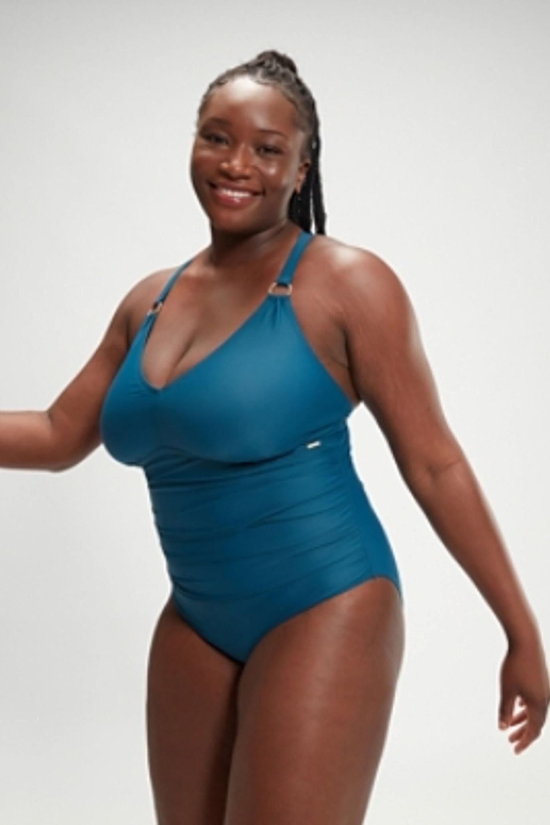 Speedo Womens Blue Shaping V-Neck 1 Piece Swimsuit - Image 4 of 8