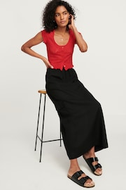 Black Column Midi Skirt with Linen - Image 2 of 7