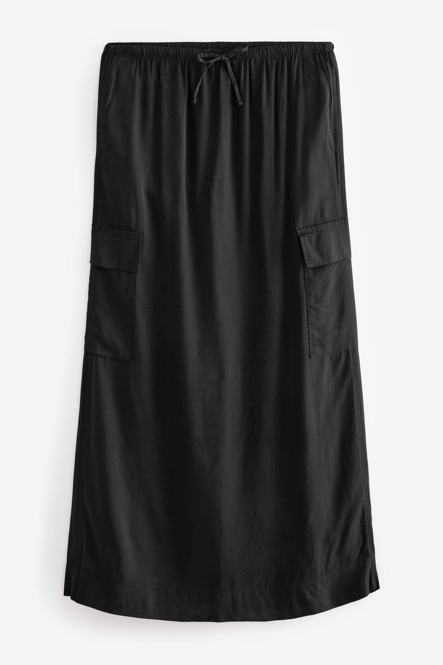 Black Column Midi Skirt with Linen