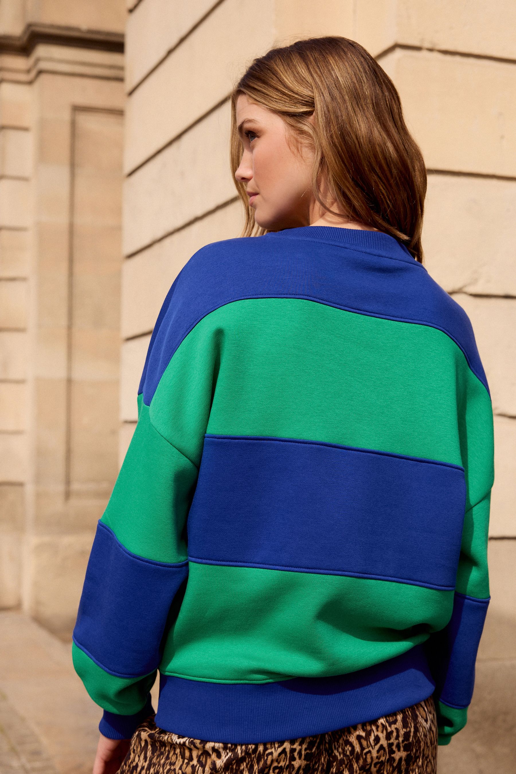 Blue and green sweatshirt sale
