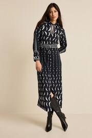 Black/White Moon Print Long Sleeve Column Midi Dress - Image 1 of 5