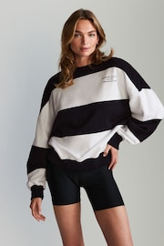 Black White Relaxed Fit Heavyweight Graphic Paris Slogan Stripe Sweatshirt - Image 2 of 6