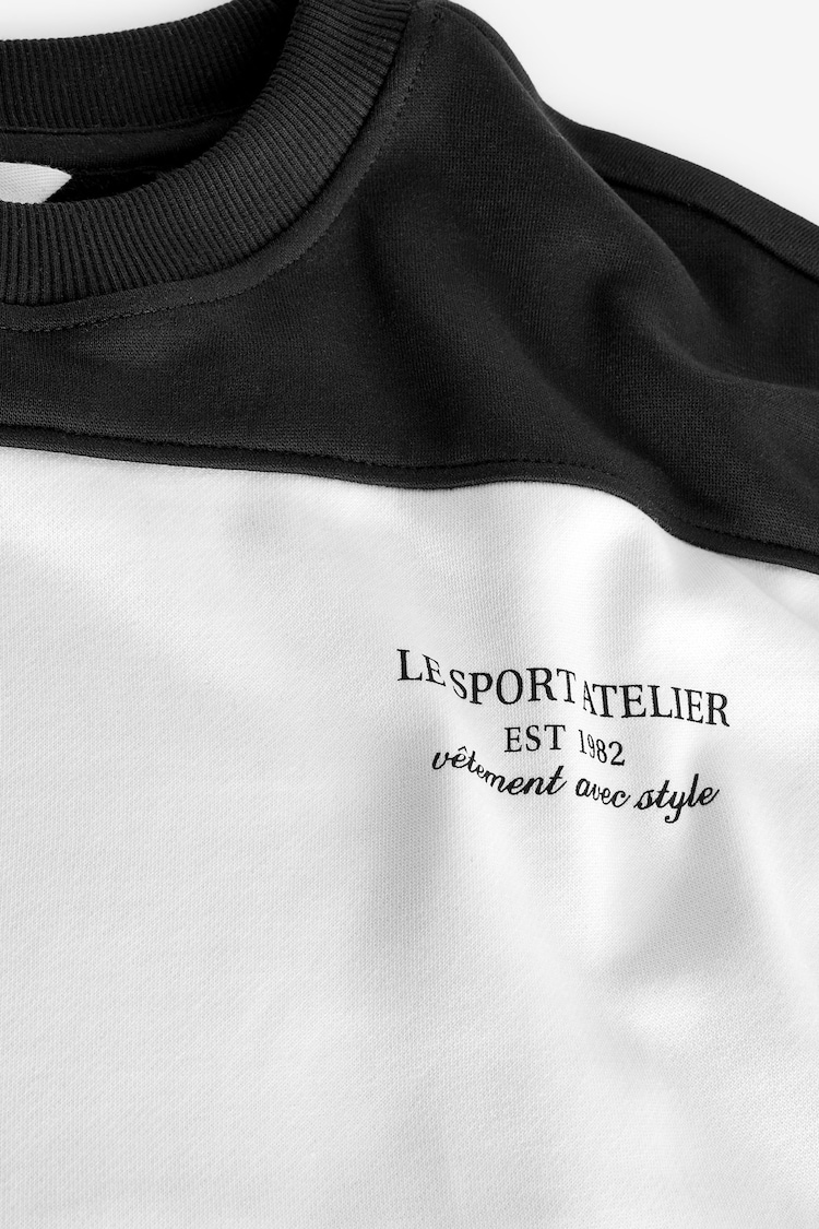 Black White Relaxed Fit Heavyweight Graphic Paris Slogan Stripe Sweatshirt - Image 6 of 6