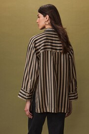 Brown Ramie Blend Long Sleeve Shirt - Image 3 of 6