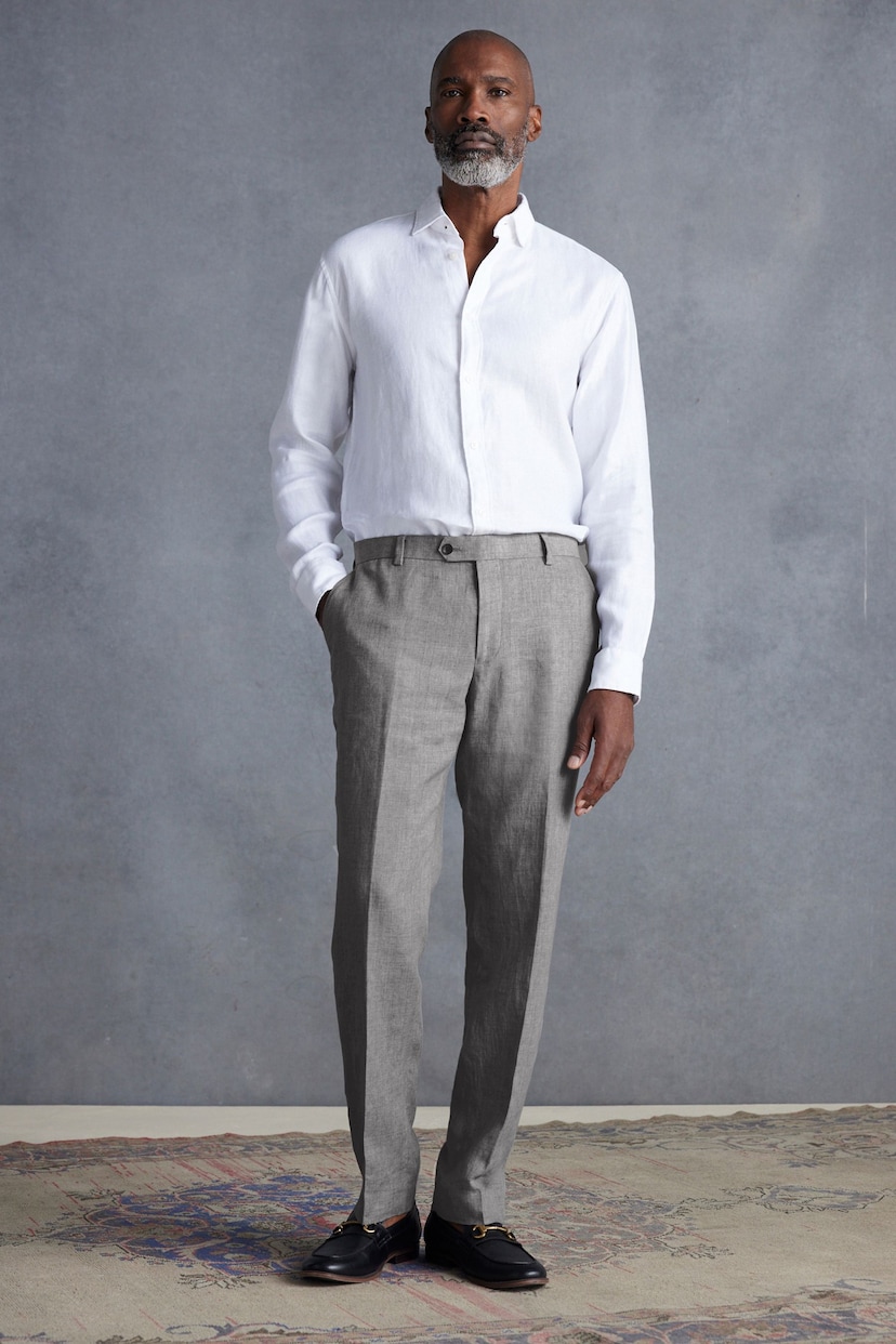 Light Grey Slim Fit Signature Leomaster Linen Suit: Trousers - Image 3 of 11