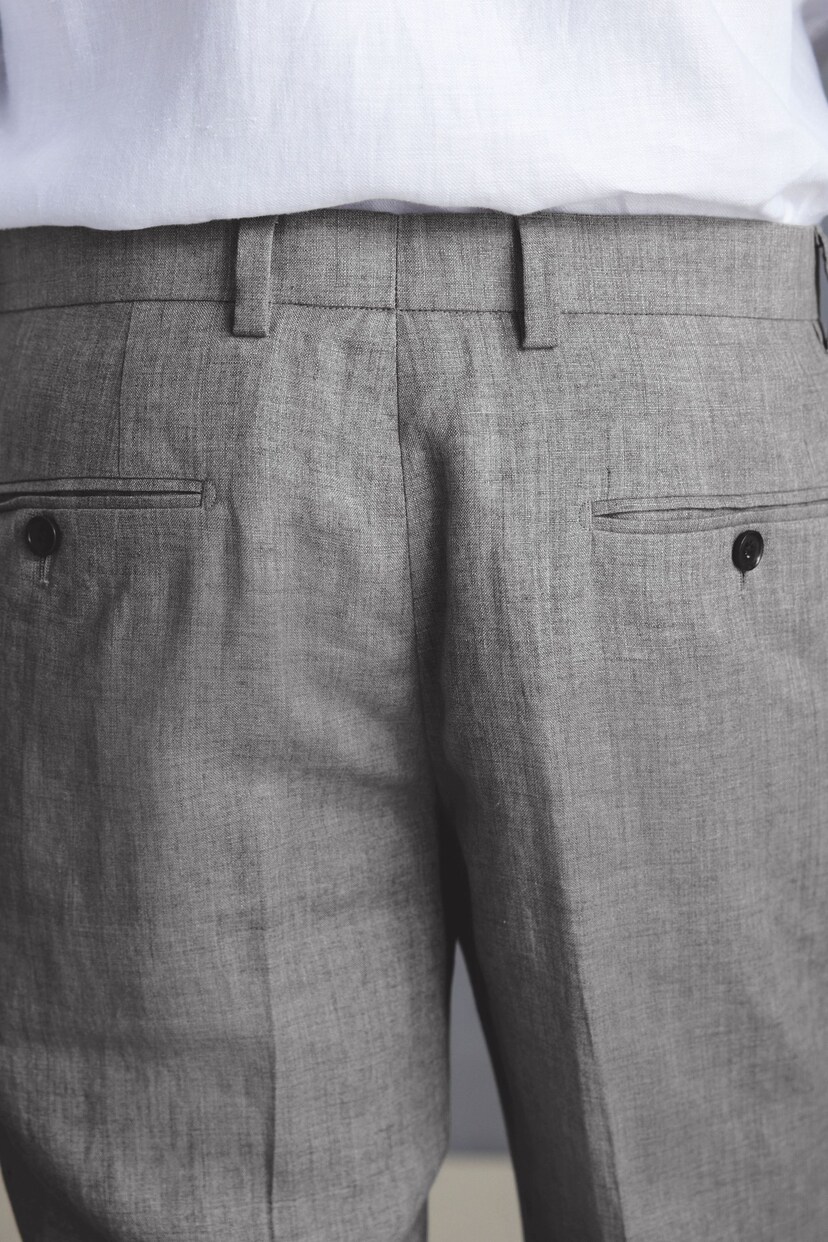 Light Grey Slim Fit Signature Leomaster Linen Suit: Trousers - Image 7 of 11