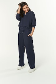 Navy Blue Slinky Soft Touch Wide Leg Smart Track Trousers - Image 1 of 2