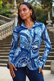 Sosandar Blue Conversational Knot Front Shirt - Image 1 of 5