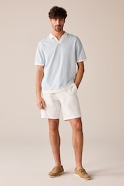 Blue/White Cuban Collar Textured Short Sleeve Polo Shirt - Image 3 of 8