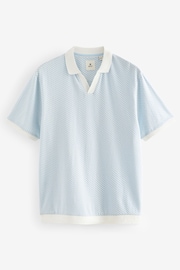Blue/White Cuban Collar Textured Short Sleeve Polo Shirt - Image 6 of 8