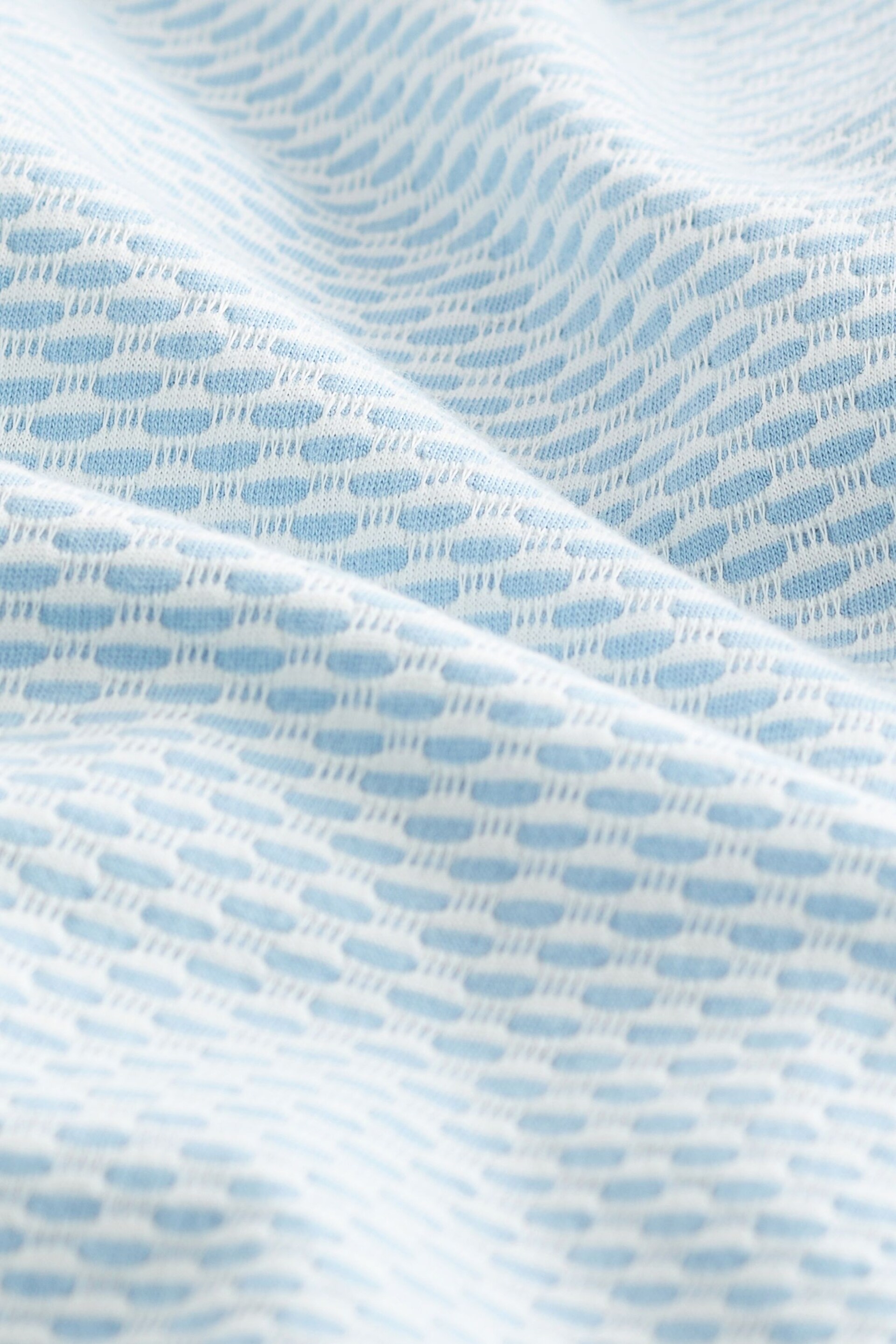 Blue/White Cuban Collar Textured Short Sleeve Polo Shirt - Image 7 of 8