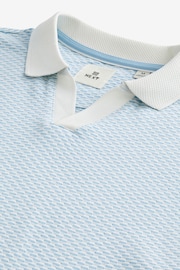 Blue/White Cuban Collar Textured Short Sleeve Polo Shirt - Image 8 of 8