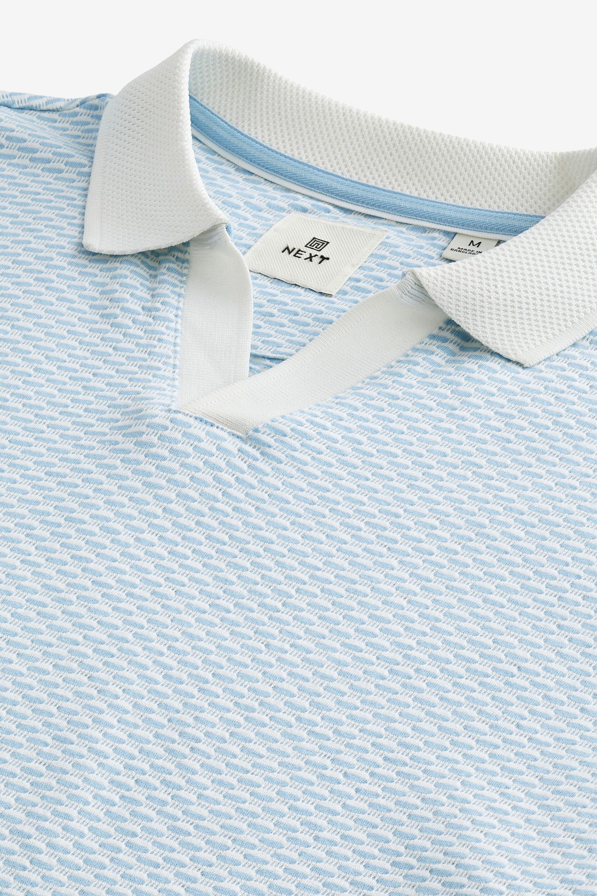 Blue/White Cuban Collar Textured Short Sleeve Polo Shirt - Image 8 of 8