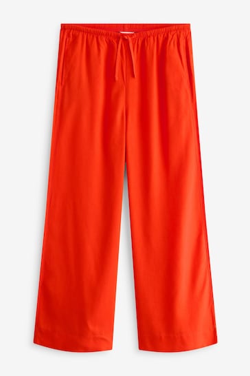 Orange Tie Waist Wide Leg Trousers with Linen