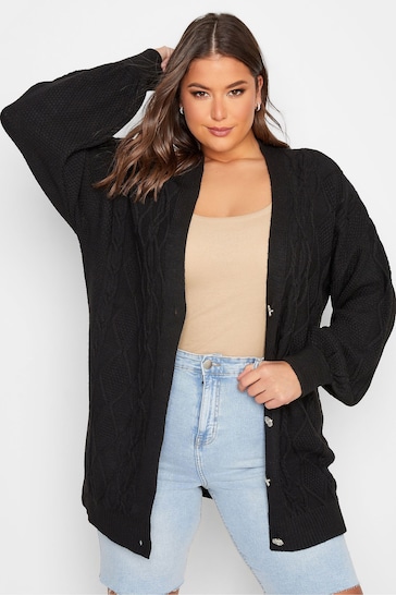 Yours Curve Black Button Through Knitted Cardigan