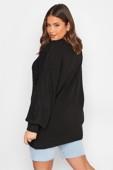 Yours Curve Black Button Through Knitted Cardigan