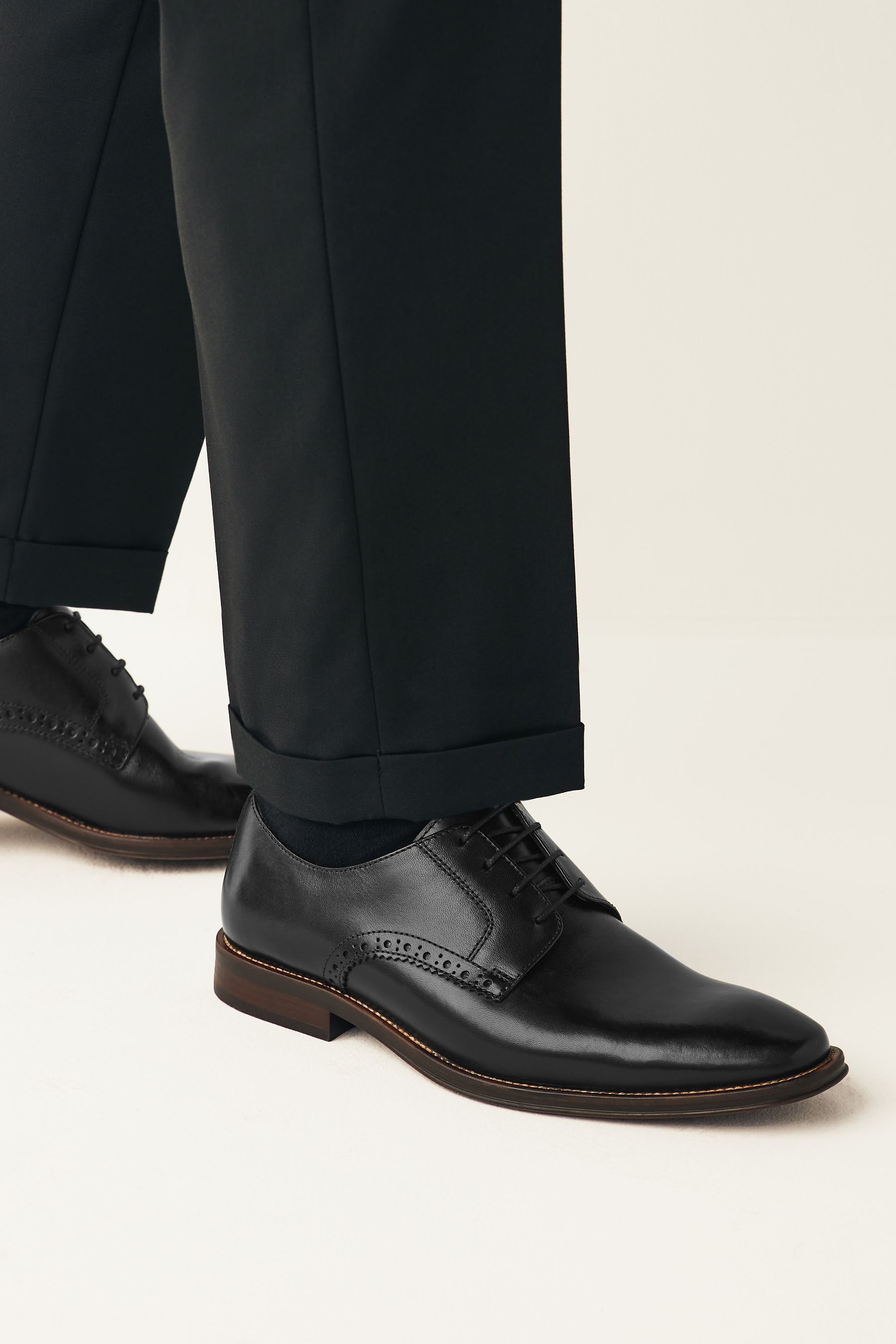 Buy Black Regular Fit Leather Contrast Sole Derby Shoes from the