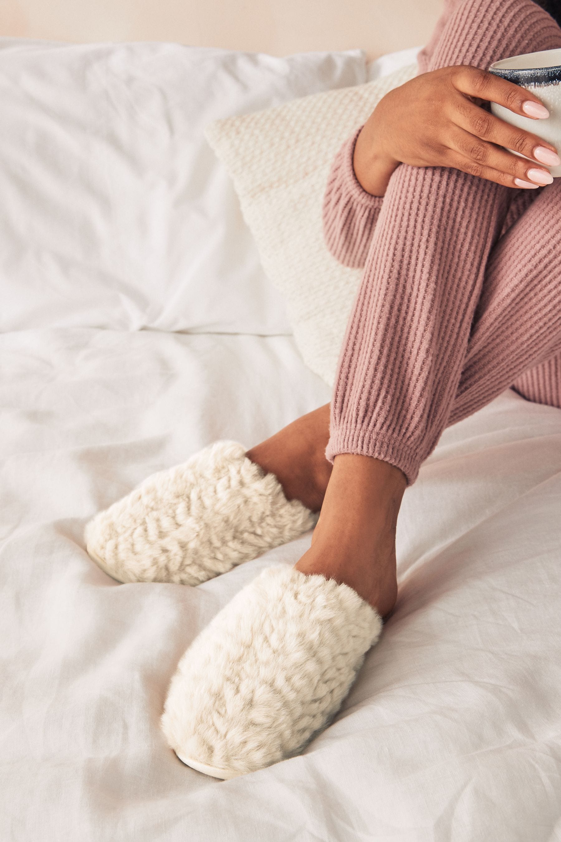Buy Neutral Faux Fur Mule Slippers from the Next UK online shop