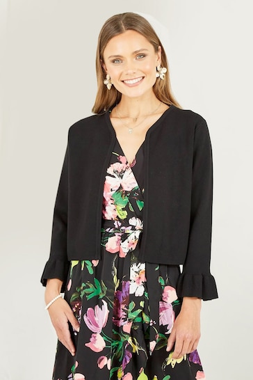 Yumi Black Cropped Cardigan With Bell Sleeves