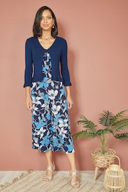 Yumi Blue Tie Up Ribbed Cardigan With Frill Hem - Image 2 of 4