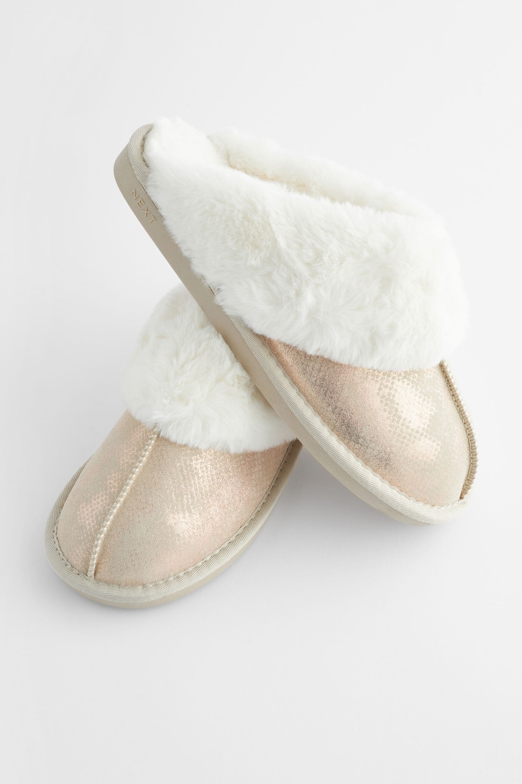Buy Gold Suede Faux Fur Lined Mule Slippers from Next Oman