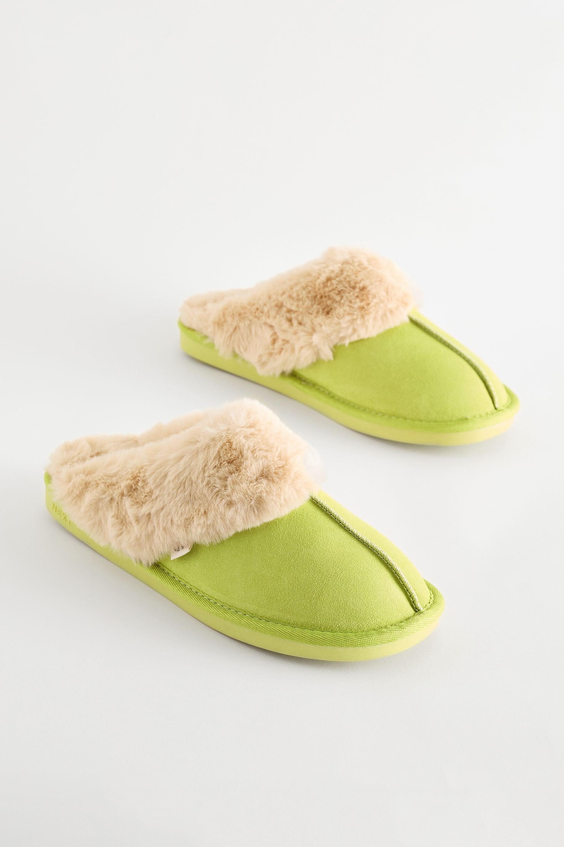 Buy Lime Green Suede Faux Fur Lined Mule Slippers from the Next UK online shop