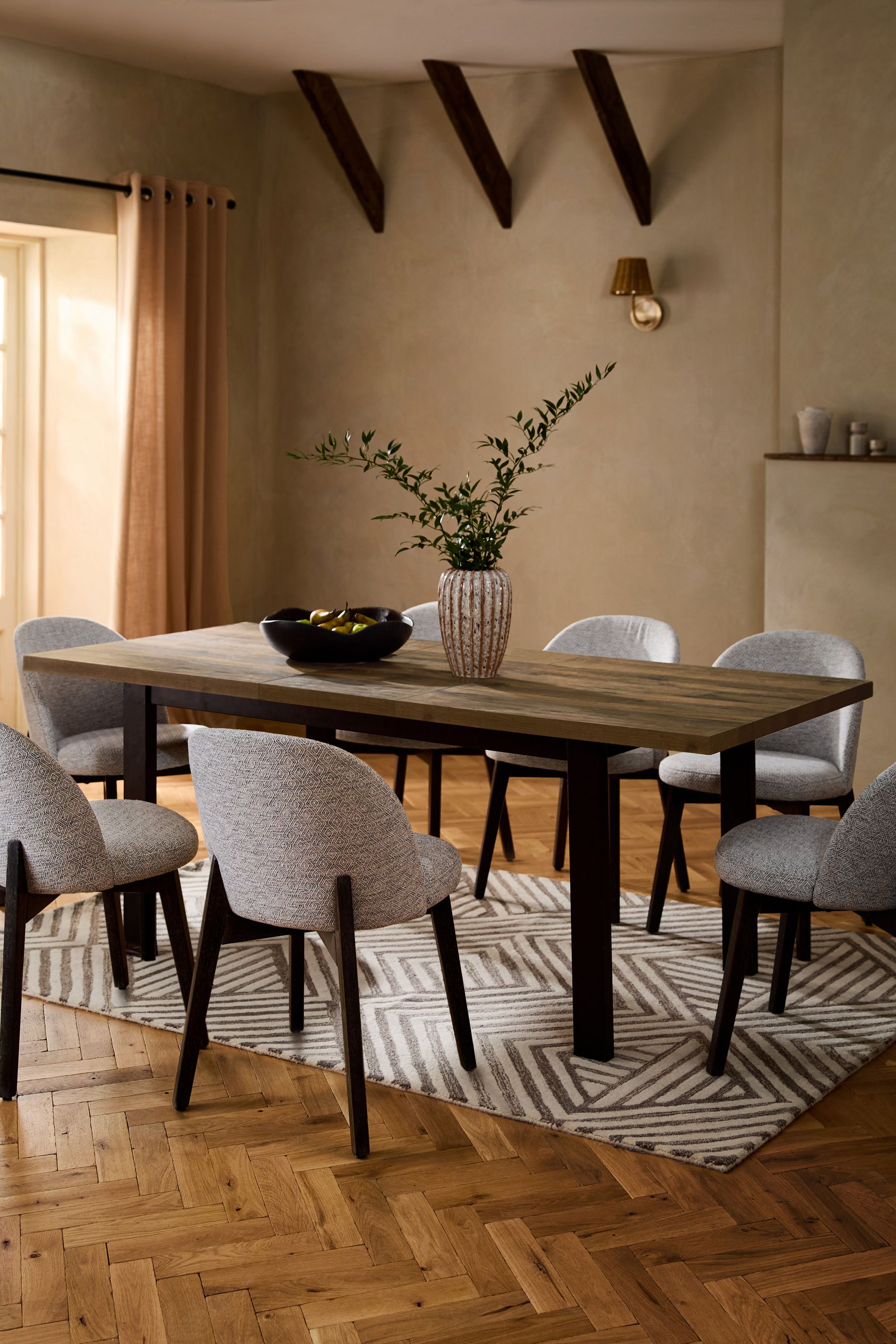Dark Bronx Oak Effect Rectangle 6 to 8 Seater Extending Dining Table