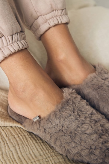 Chocolate Brown Faux Fur Mule Slippers