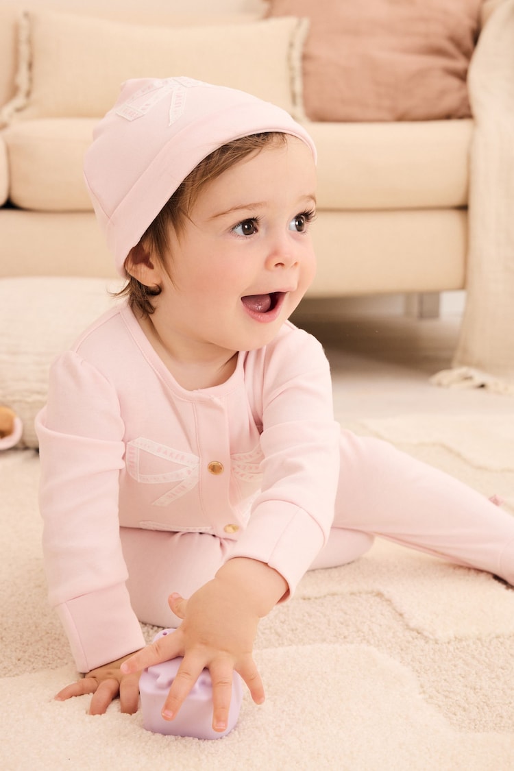 Baker by Ted Baker Bow 100% Cotton Sleepsuit And Hat Set - Image 2 of 9