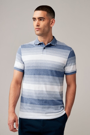 Buy Blue Textured Marl Striped Polo Shirt from the Next UK online shop