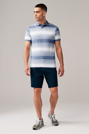 Blue Textured Marl Striped Polo Shirt