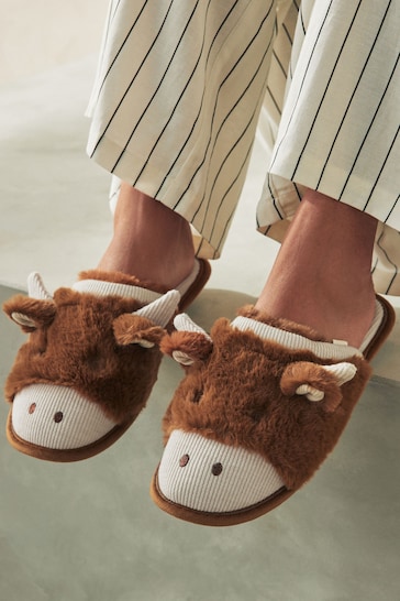 Brown Hamish The Highland Cow Mule Slippers