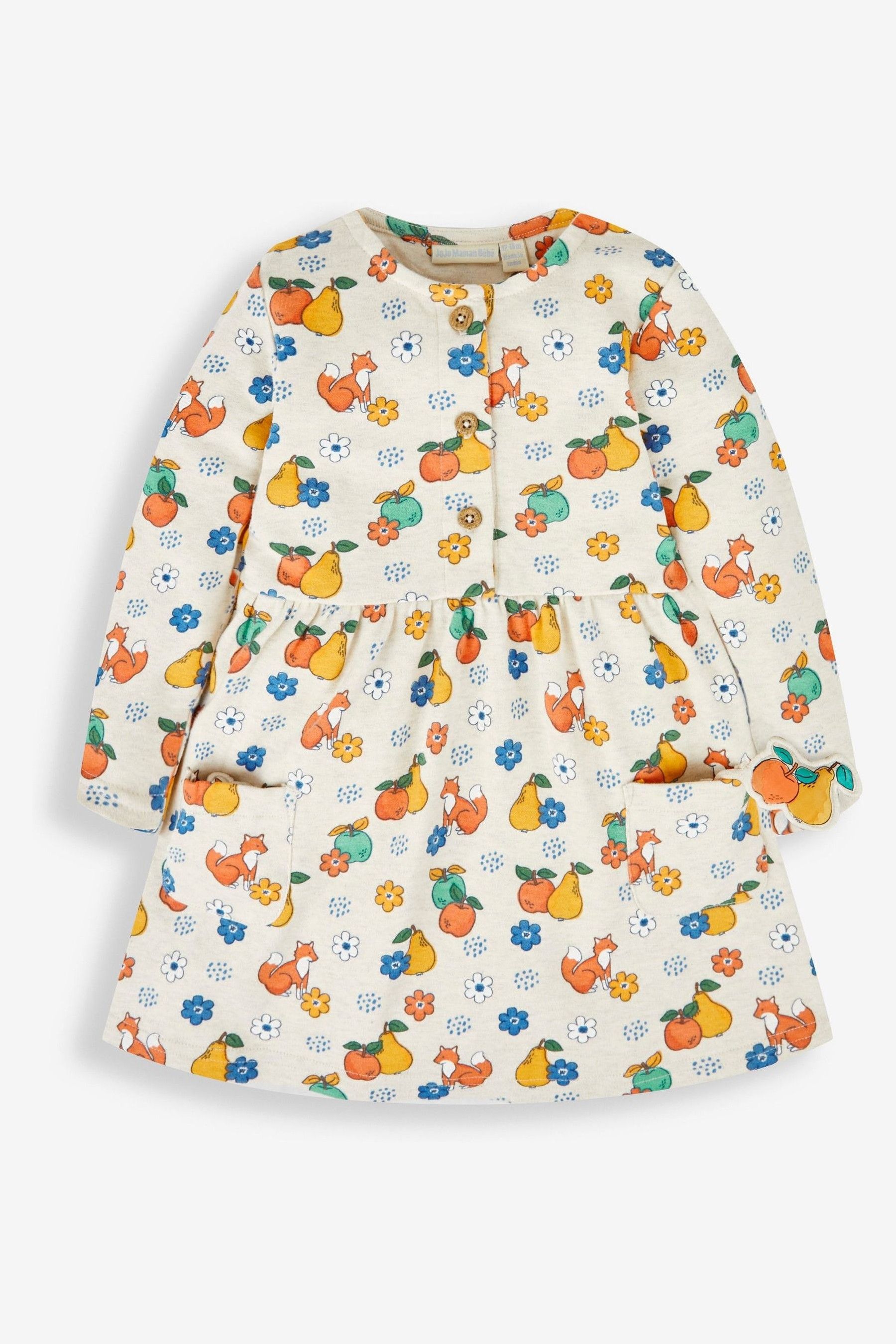 Buy JoJo Maman Bebe Stone Natural Fox Fruit Button Front Dress from Next Luxembourg