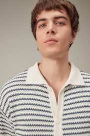 Blue/White Relaxed Crochet Button Through Shirt - Image 4 of 8