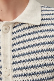 Blue/White Relaxed Crochet Button Through Shirt - Image 5 of 8
