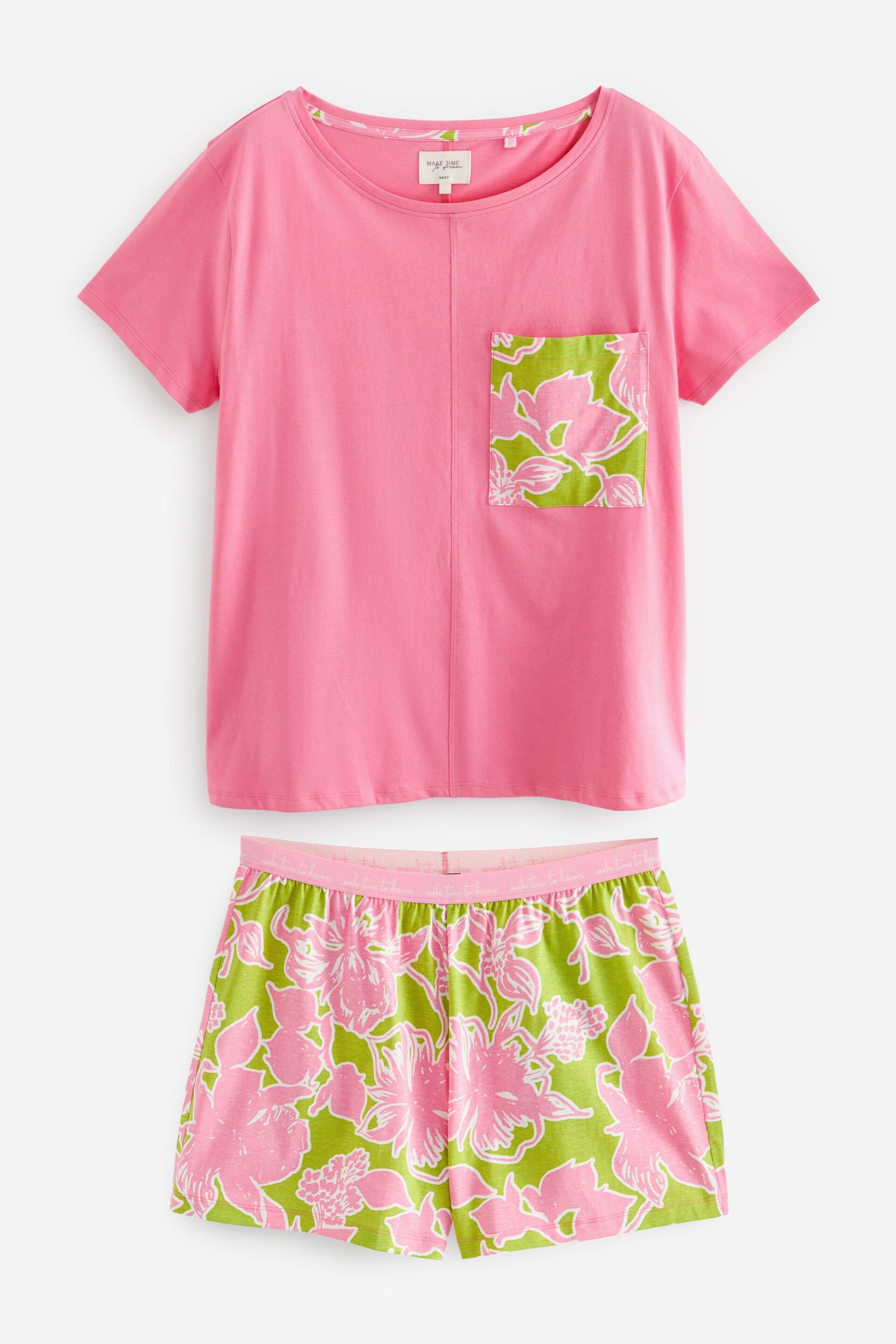 Pink Floral Cotton Short Sleeve Pyjamas - Image 1 of 4