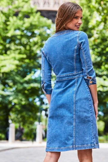 Sosandar Blue Denim Pocket Detail Dress