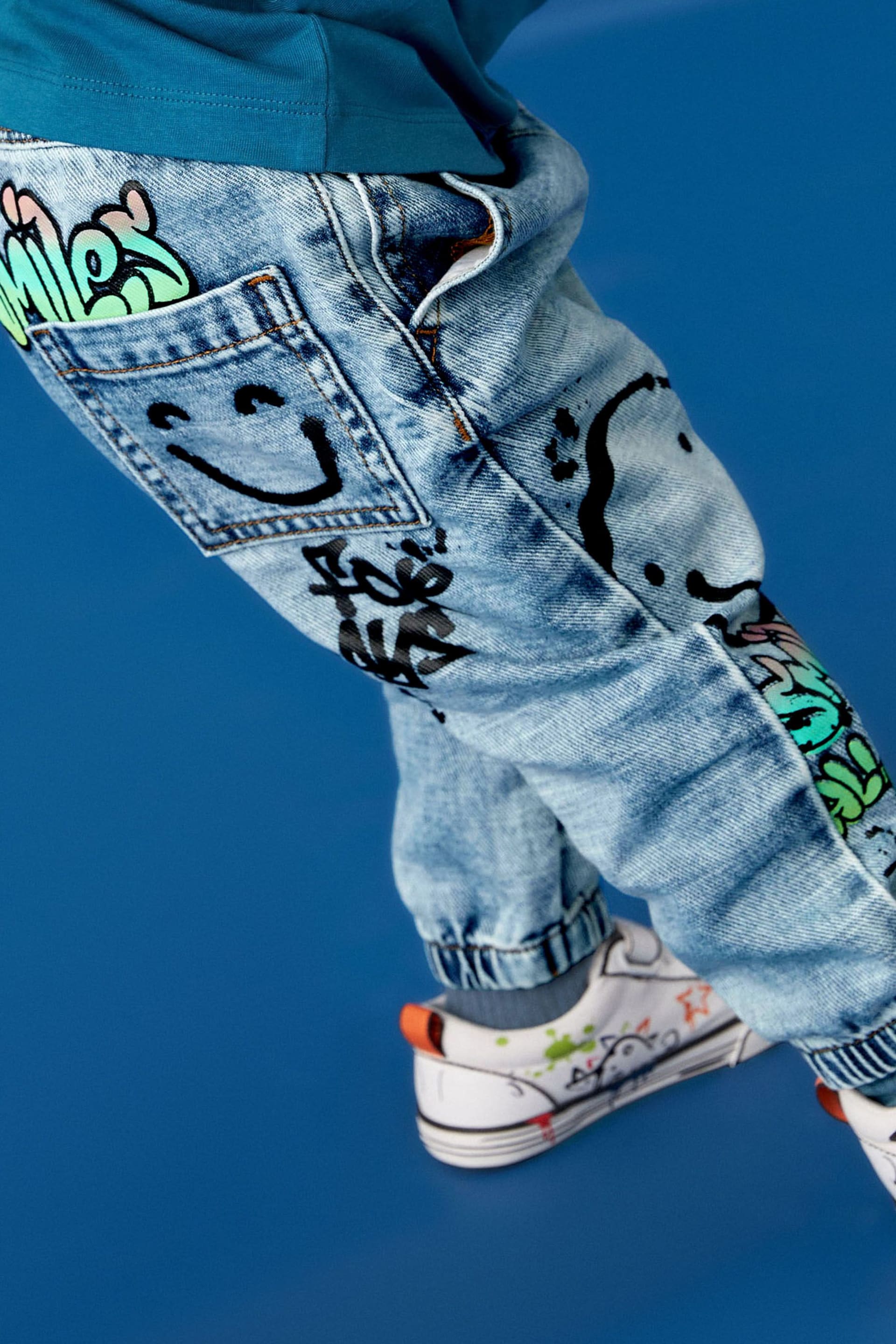 Light Blue Denim Graffiti Print Jeans (3mths-7yrs) - Image 3 of 8