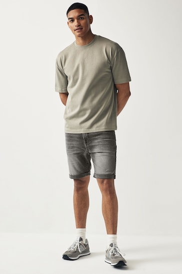 Grey Slim Fit Stretch Denim Shorts