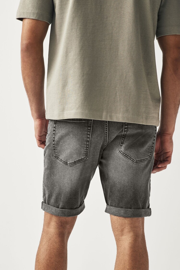 Grey Slim Fit Stretch Denim Shorts - Image 3 of 9