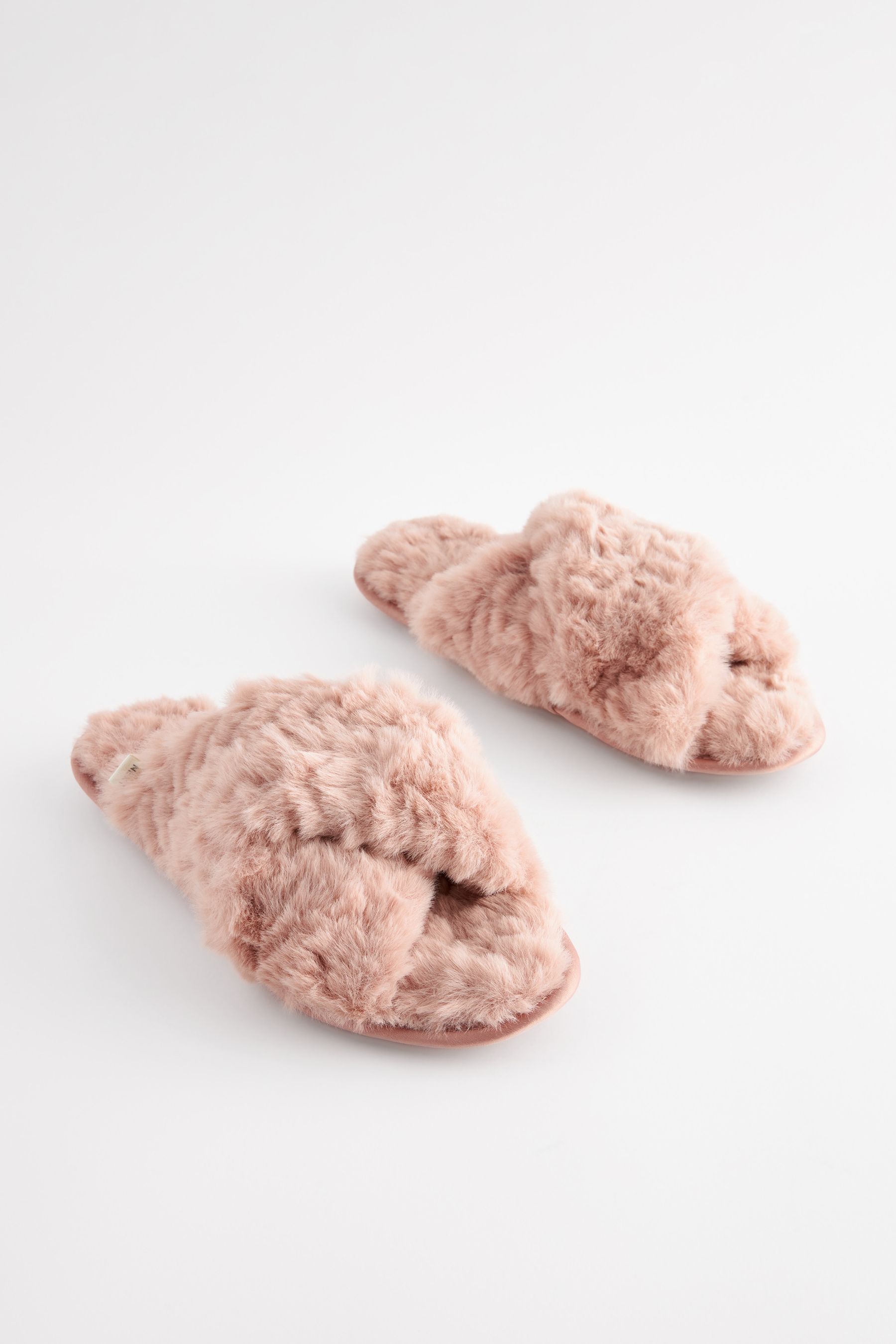 Buy Pink Faux Fur Crossover Slider Slippers from the Next UK online shop