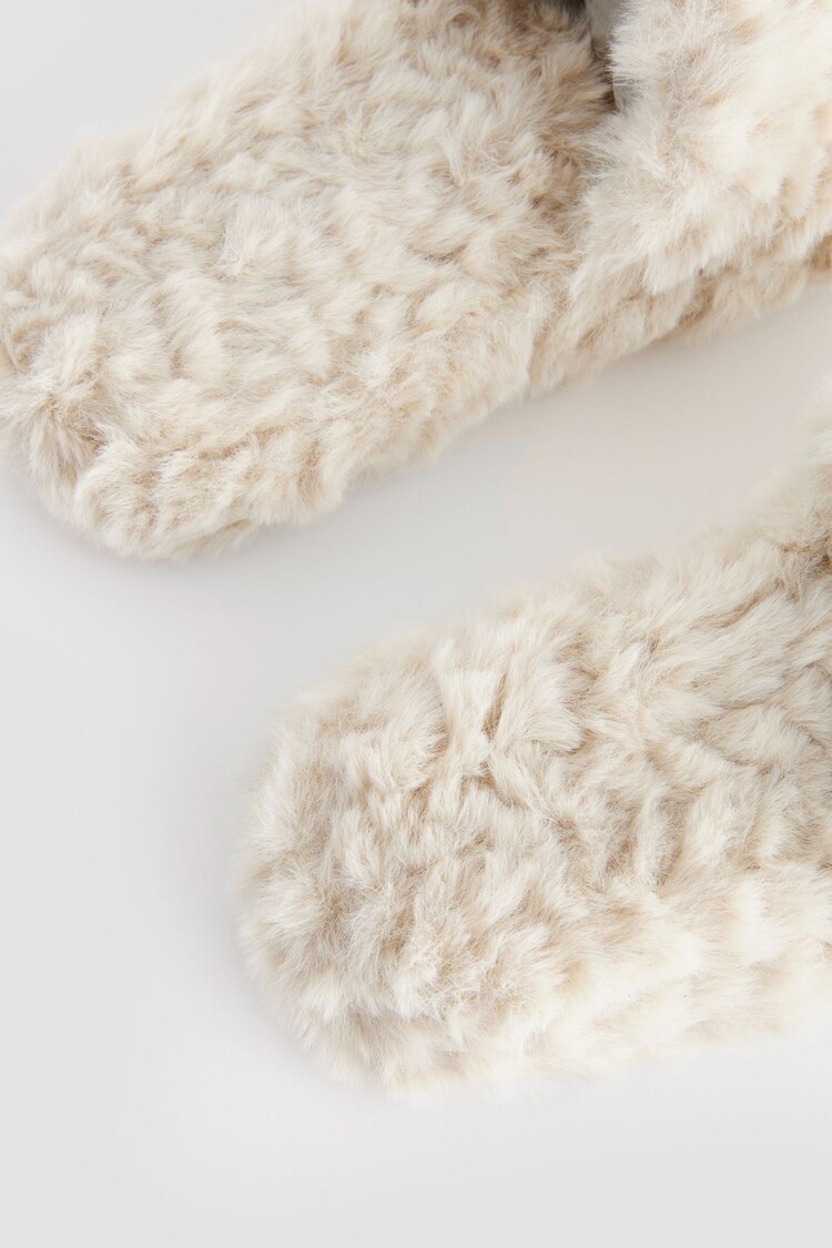 Buy Neutral Faux Fur Flatform Slider Slippers from Next Qatar