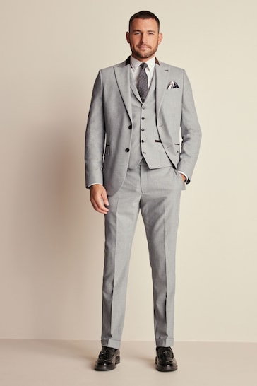 Grey Slim Tailored Herringbone Suit Trousers