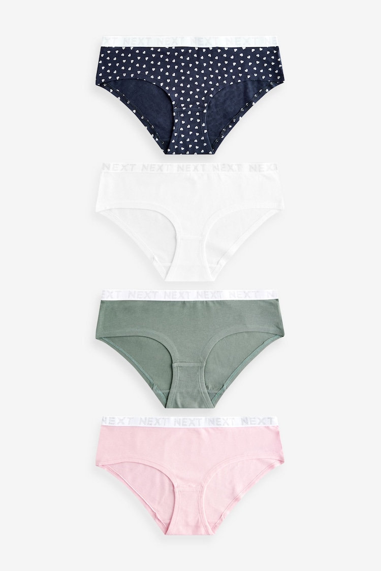 Navy/ Khaki/ Pink Short Cotton Rich Logo Knickers 4 Pack - Image 1 of 8