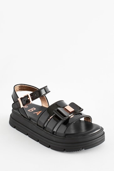 Baker by Ted Baker Girls Black Chunky Gladiator Cool Sandals with Bow