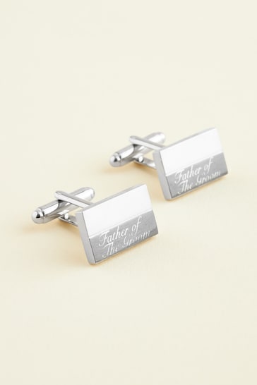 Silver Tone Father of the Groom Engraved Wedding Cufflinks