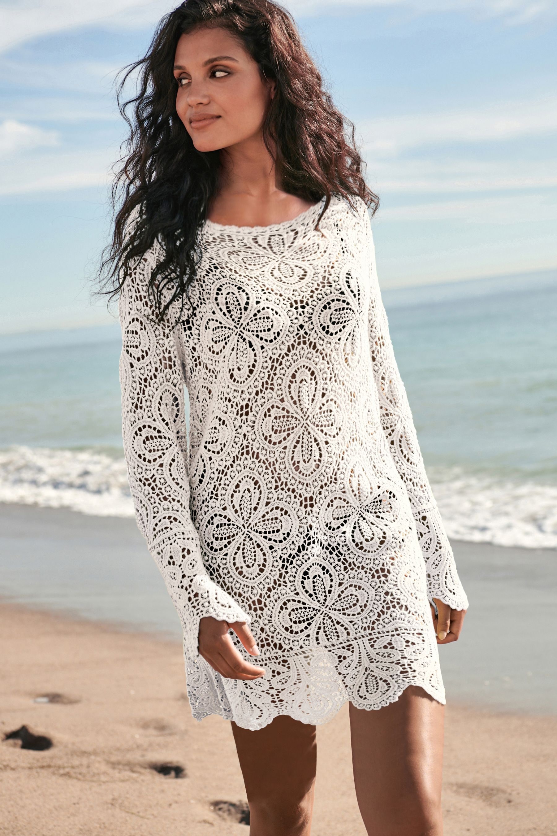 Buy White Slash Neck Crochet Beach Cover Up from Next Luxembourg