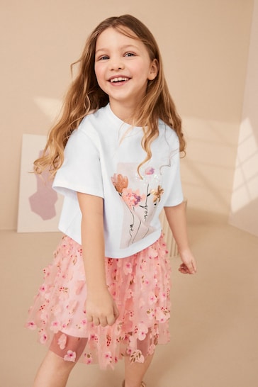 Pink T-Shirt and Floral Skirt Set (3-16yrs)
